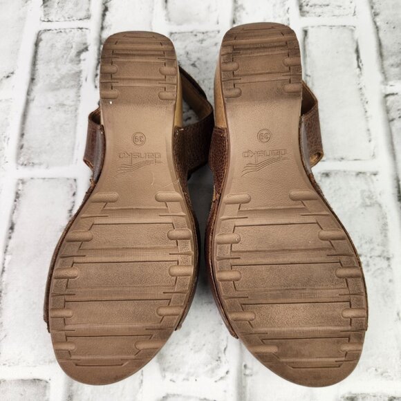 Dansko Tricia Women US 9 EU 39 Brown Leather Ankle Strap Wood Heel Wedge Sandals - Picture 8 of 10